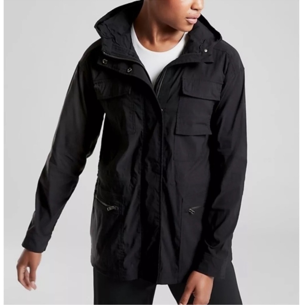 Athleta Black Hooded Outpost Jacket Utility Pockets Women’s Small